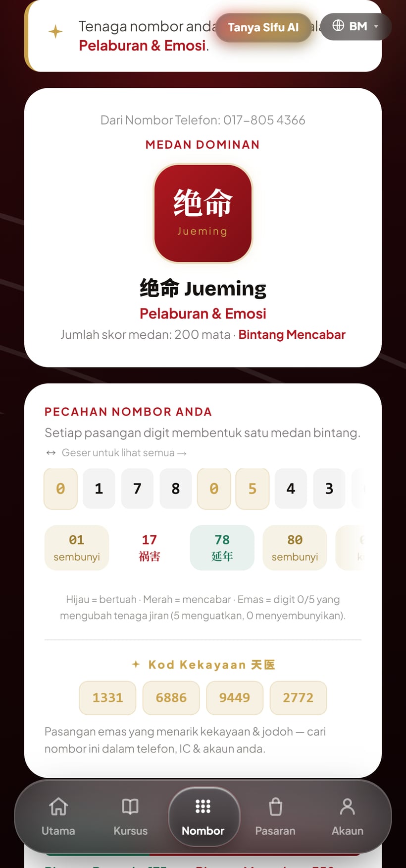 Number energy analysis screen